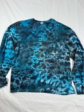 Anvil Tie-Dye Long Sleeve T-Shirt Blue and Black XL